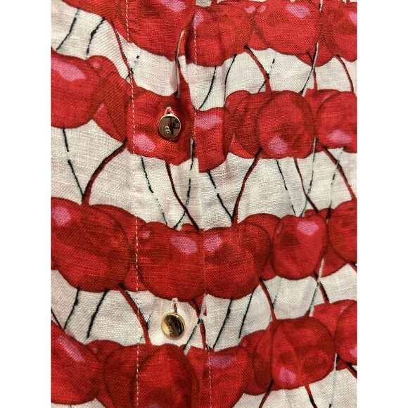 Cynthia Rowley Womens White Red Cherry Print 100% Linen Round Neck Size Medium - Picture 6 of 6